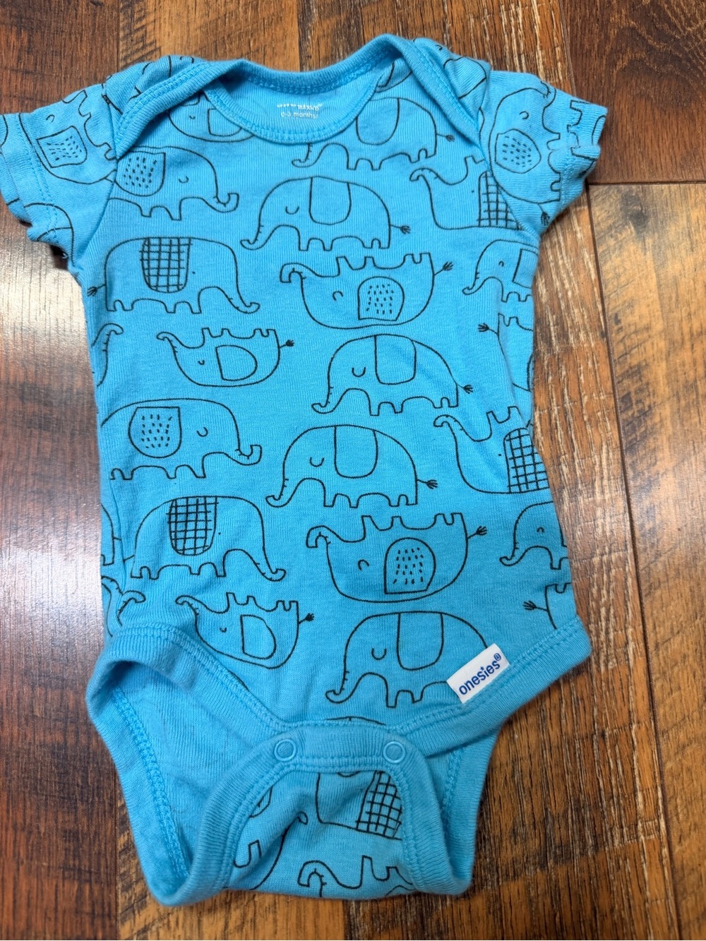 Blue Elephant Print Baby Bodysuit